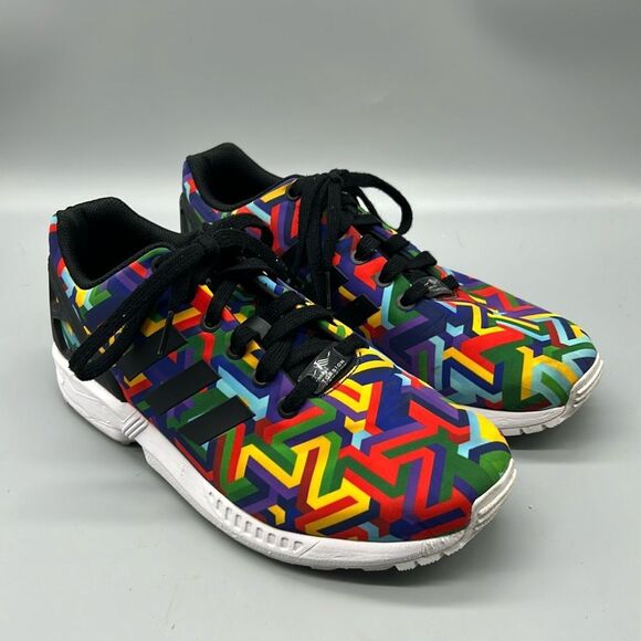 ADIDAS ZX FLUX MENS ATHLETIC SHOES MULTICOLOR GEOMETRIC PRINT SZ 7.5 - Picture 1 of 8
